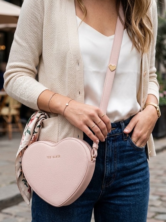 Ted Baker Handbags - Ted Baker Pale Pink Pebbled Leather Heart-Shaped Crossbody Bag  gold -accents